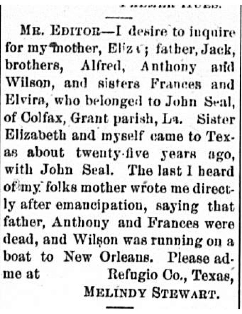 Melindy Stewart searching for her mother Eliza, father Jack, and siblings 