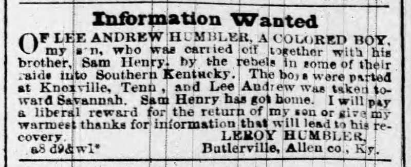 Leroy Humbler searching for his son Lee Andrew Humbler 