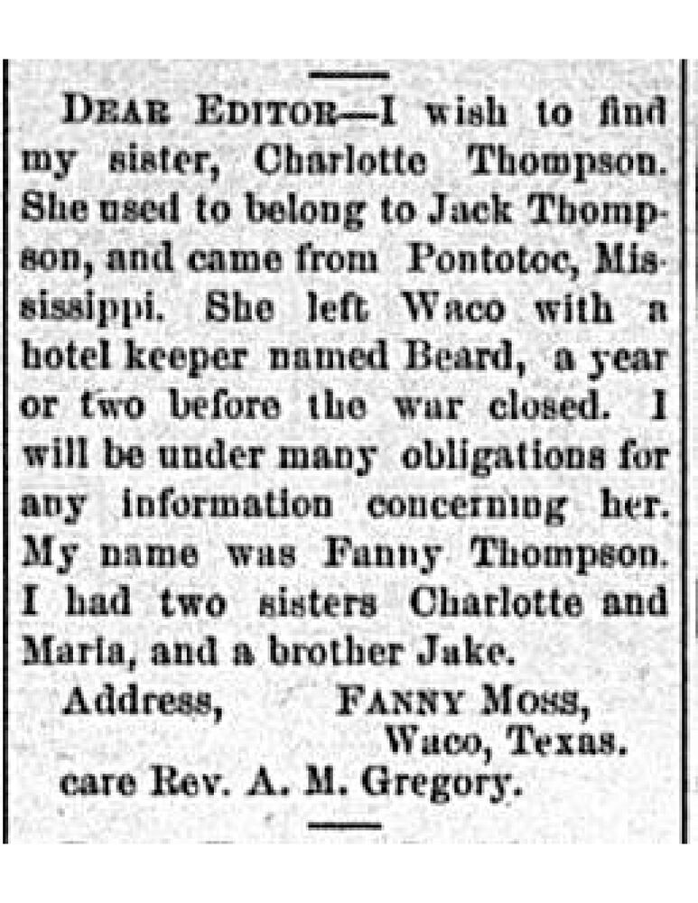 Fanny Moss (formerly Fanny Thompson) searching for her sister Charlotte Thompson