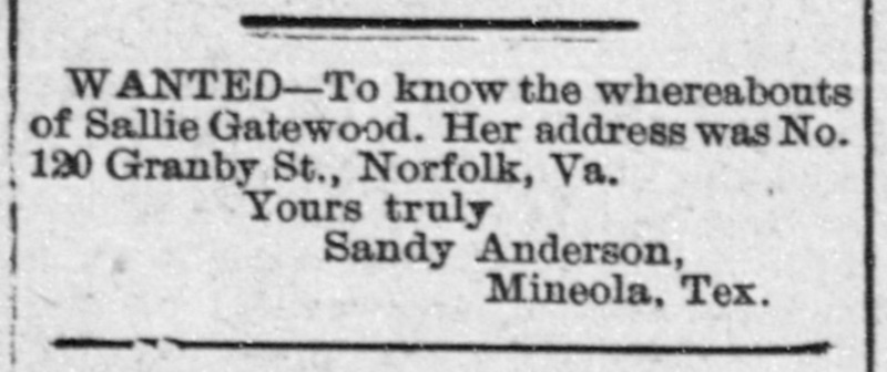 Sandy Anderson searching for Sallie Gatewood