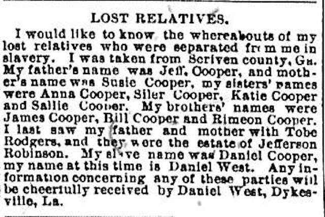 Daniel West (formerly Daniel Cooper) looking for his father Jeff Cooper, his mother Susie Cooper, and his siblings