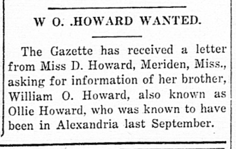 Miss D. Howard searching for her brother William O. Howard