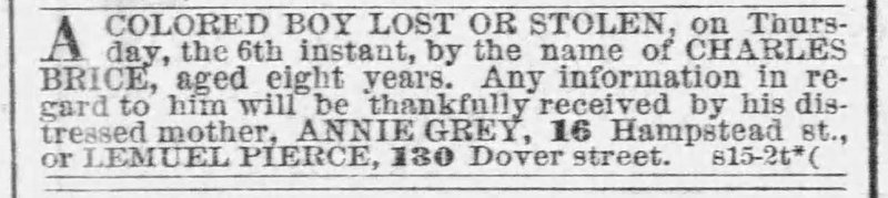 Annie Grey searching for her son Charles Brice 