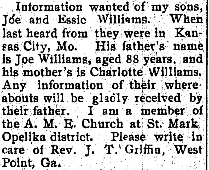 Joe Williams looking for sons Joe and Essic Williams