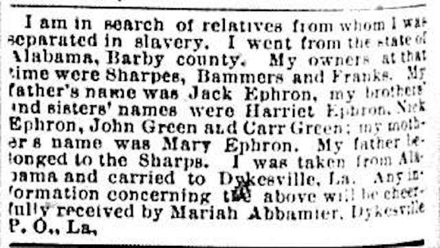 Mariah Abbamier searching for her relatives including her parents Jack and Mary Ephron