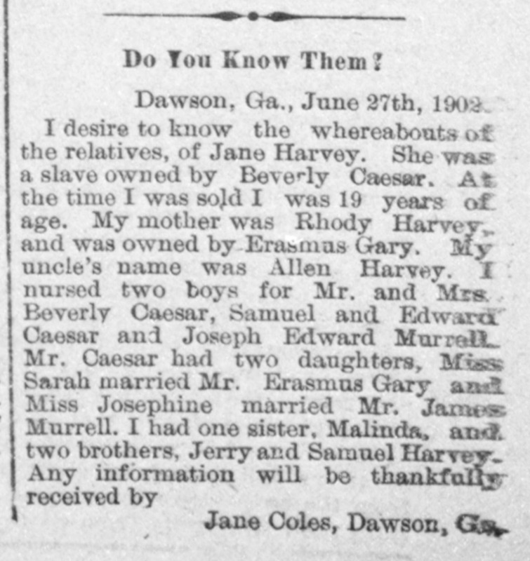 Jane Coles (formerly Jane Harvey) searching for her relatives