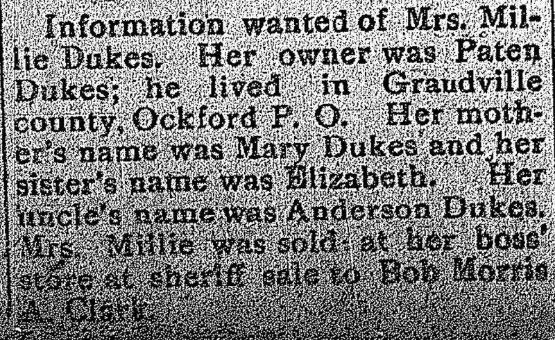 A. Clark seeking information about Mrs. Millie Dukes