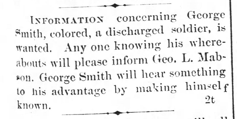 Geo. L. Mabson searching for George Smith 