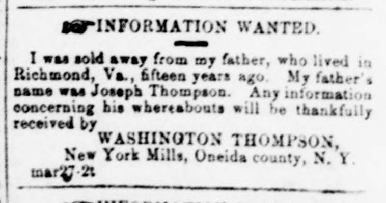 Washington Thompson searching for his father Joseph Thompson