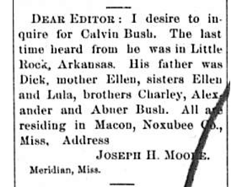 Joseph H. Moore searching for Calvin Bush