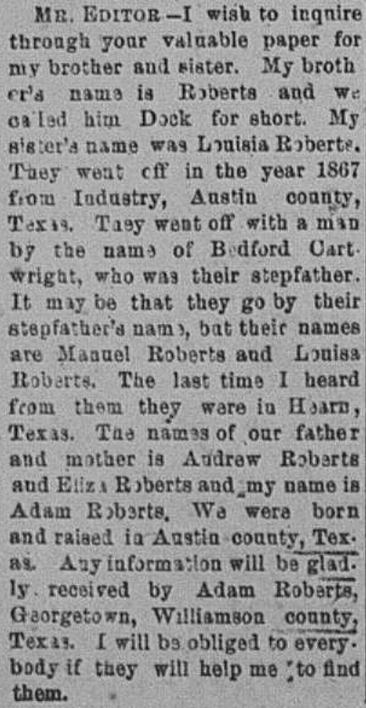 Adam Roberts searching for his brother Manuel Roberts and sister Louisia Roberts