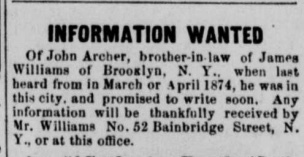 James Williams searching for his brother-in-law John Archer