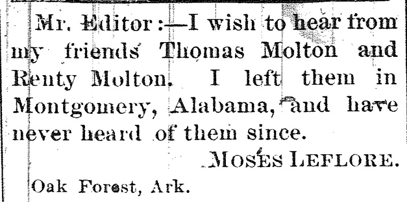 Moses Leflore searching for friends Thomas Molton and Renty Molton