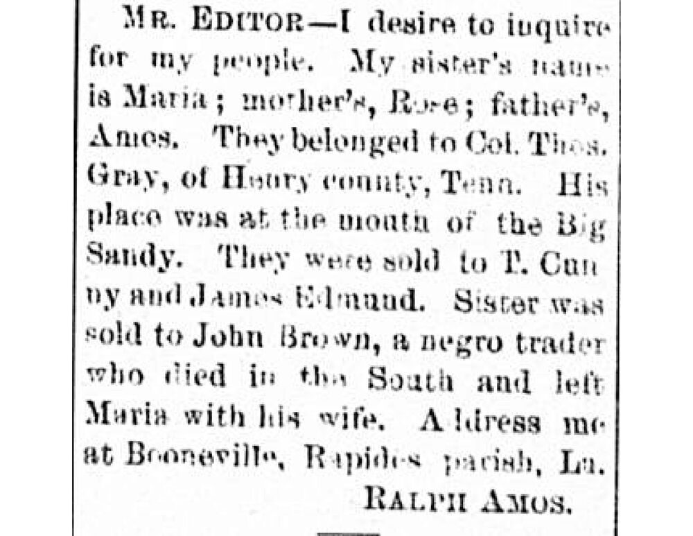 Ralph Amos searching for his sister Maria, mother Rose, and father Amos