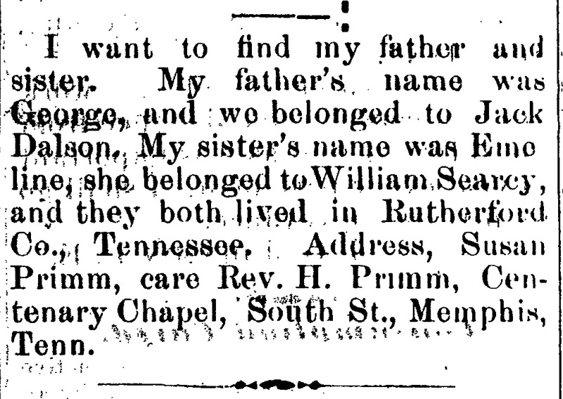 Susan Primm searching for her father George and sister Emeline