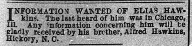 Alfred Hawkins searching for his brother Elias Hawkins