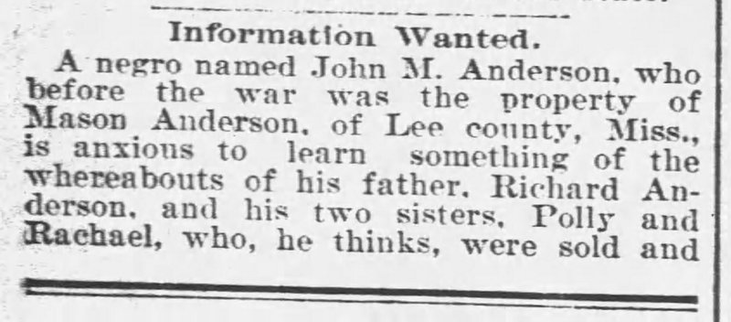 John M. Anderson searching for his father and two sisters 