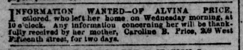 Caroline B. Price searching for her daughter Alvina Price