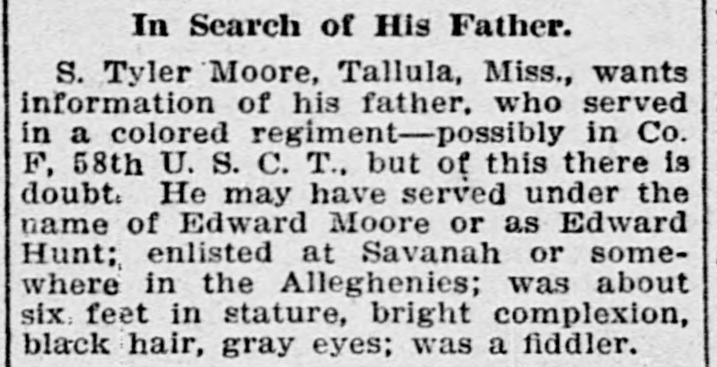 S. Tyler Moore searching for his father, Edward Moore or Edward Hunt 