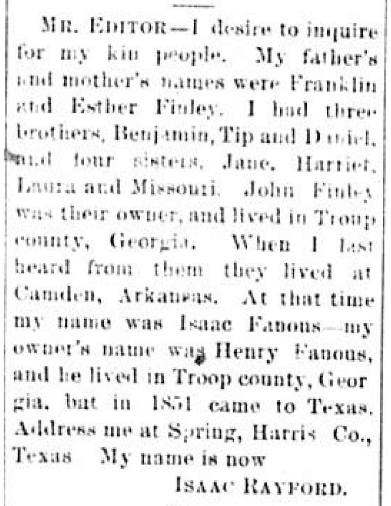 Isaac Rayford (formerly Isaac Fanous) searching for his parents, Franklin and Esther Finley, and his siblings