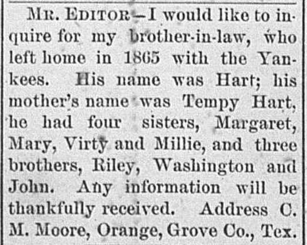 C. M. Moore seeking their brother-in-law Hart