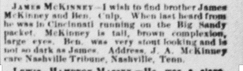 J.A. McKinney searching for his brother James McKinney and Ben. Culp