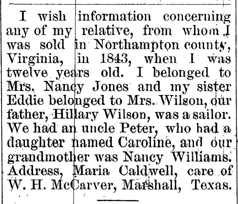 Maria Caldwell searching for her father Hillary Wilson, sister Eddie, uncle Peter, cousin Caroline, and grandmother Nancy William