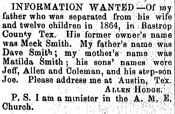 Allen Hodge seeking information about his father Dave Smith