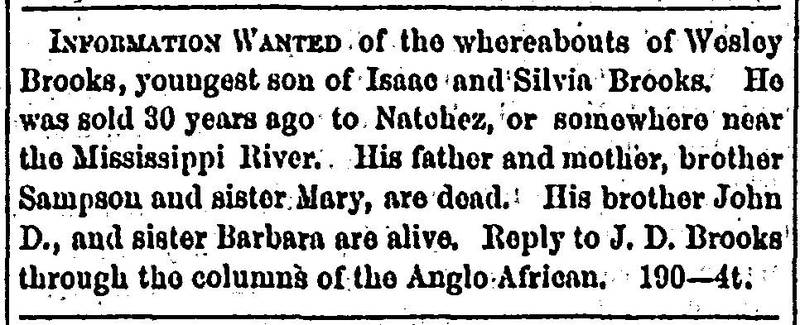 John D. Brooks and Barbara seeking their brother Wesley Brooks