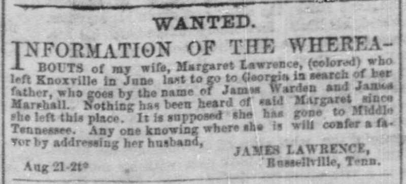 James Lawrence searching for his wife Margaret Lawrence 