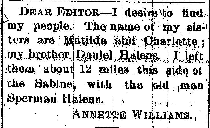 Annette Williams searching for her siblings Matilda, Charlotte, and Daniel Halens 