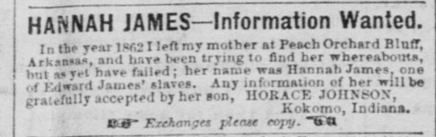 Horace Johnson looking for his mother Hannah James