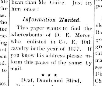 The Western Age newspaper searching for D. E. Merce