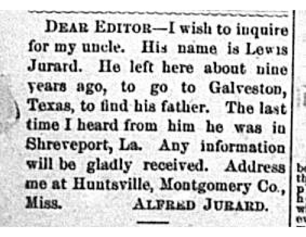 Alfred Jurard searching for his uncle Lewis Jurard