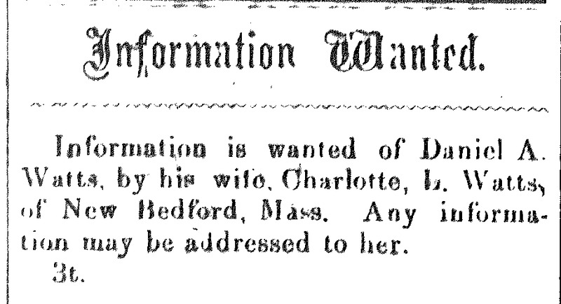 Charlotte Watts searching for her husband Daniel A. Watts