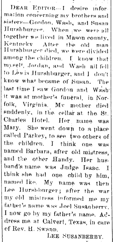 Lee Susanberby (formerly Lee Hurshburger) looking for brothers Gordon and Wash and sister Susan Hurshburger