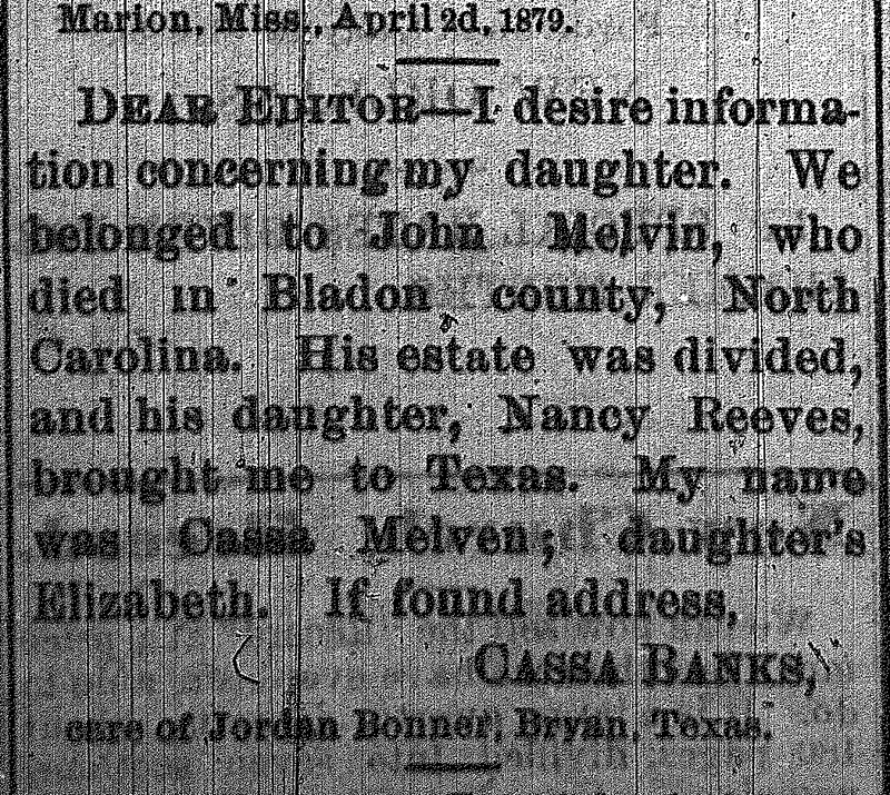 Cassa Banks (formerly Cassa Melven) looking for her daughter Elizabeth