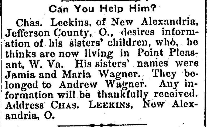 Charles Leekins seeking the children of his sister Jamia and Maria Wagner