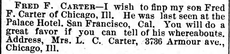 Mrs. L. C. Carter searching for her son Fred F. Carter