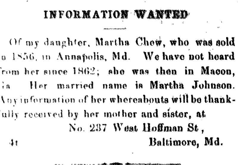 An unnamed mother looking for information about her daughter Martha Chew 