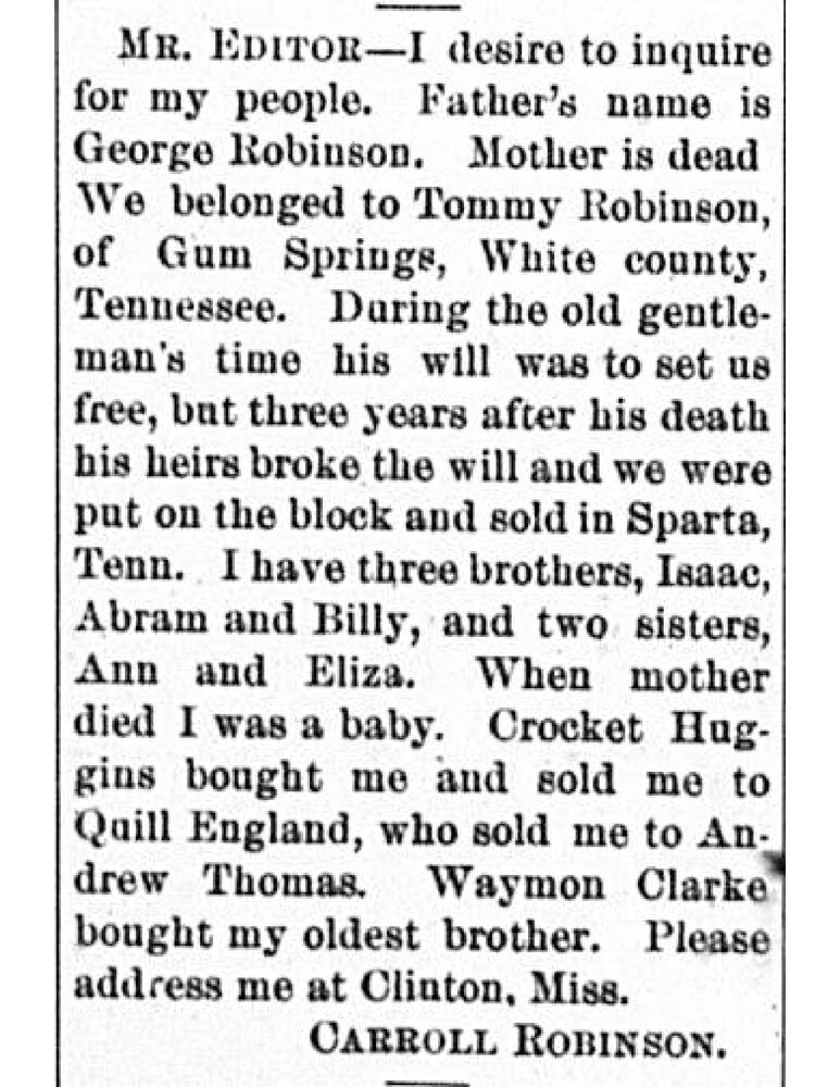 Carroll Robinson searching for their father George Robinson and their siblings