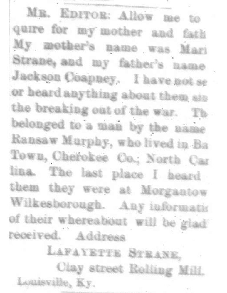 Lafayette Strange searching for his parents Mariah Strange and Jackson Coapney