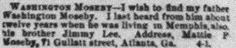 Mattie P. Moseby searching for their father Washington Moseby and his brother Jimmy Lee