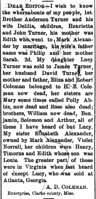 A. D. Coleman searching for his brother Anderson Turner and daughter Lucy Turner