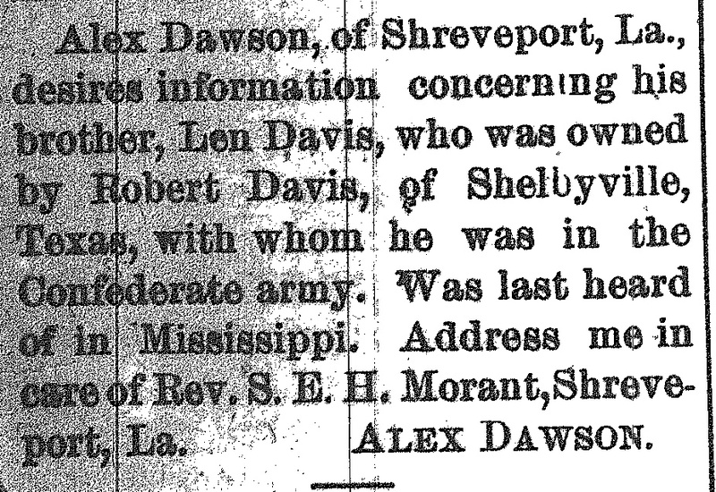 Alex Dawson seeking information about his brother Len Davis