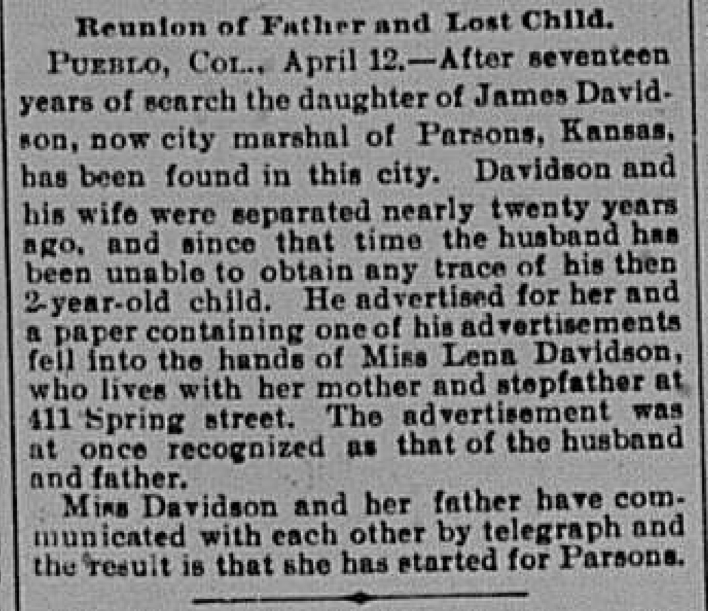 James Davidson found his daughter Miss Lena Davidson