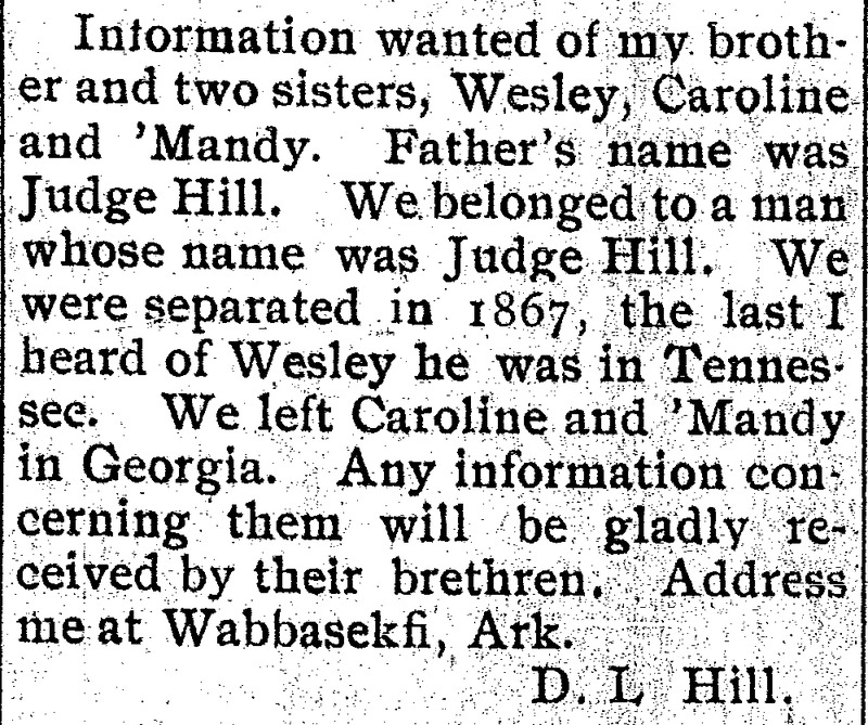 D. L. Hill seeking information about his brother Wesley and sisters Caroline and &#039;Mandy