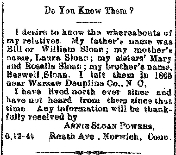 Annie Sloan Powers searching for her parents<br /><br />
 William (or Bill) and Lauren Sloan, and siblings Mary, Rosella, and Baswell