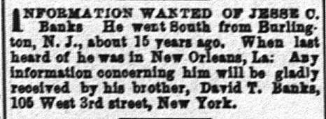 David T. Banks searching for his brother Jesse C. Banks