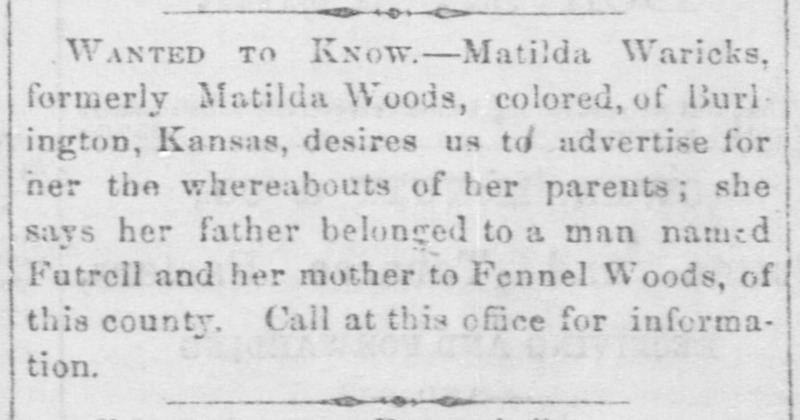 Matilda Waricks (formerly Matilda Woods) searching for her parents